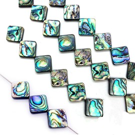 20PCS Rhombus Abalone Shell Beads - Natural Abalone Flat Loose Beads for Jewelry Making, 8mm
