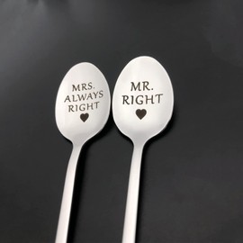 Anniversary Spoon Gifts for Couple Mr Right Mrs Always Right Spoon Gifts for Boyfriend Girlfriend Husband Wife Wedding Christmas Birthday Valentines Day Gifts for Couple