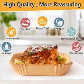 Air Fryer Liners Disposable, 125PCS Air Fryer Liners, 8IN Square Airfryer Liners Perfect Fit, Oil-proof, Water-proof, Food Grade Parchment Paper Sheets, For 5-8QT Air Fryer Bleach-Free For Easy