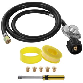 Varku Natural Gas to Propane Conversion Kit,Gas LPG Regulator Compatible with Weber Genesis or Genesis II 310/315/325/330/335, 5 Ft High-Pressure Hose, 5 Brass Adapters, Tape Roll, Screwdriver