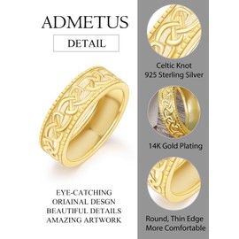 Celtic Knot Ring Sterling Silver Mens Gold Rings 14k Irish Celtic Rings for Men Gold Plated Wedding Band for Men Celtic Knot Jewelry Gifts for Men Rings Size 9