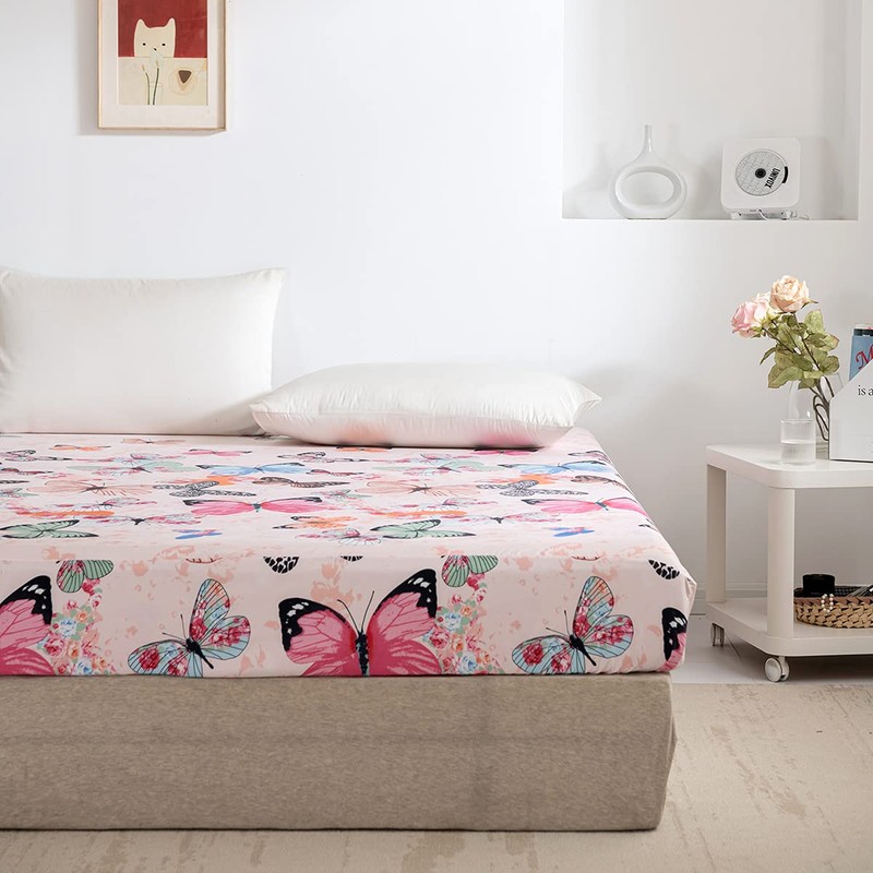 Damier Fitted Sheet, 200 x 200 cm, Butterfly Pattern Fitted