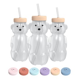 The 730 Project Honey Bear Straw Cup for Babies, 8-oz Honey Bear Cup with Lid, 3-Pack Therapy Learning Honeybear Straw, Baby Bottle Set, Creamsicle PEACH