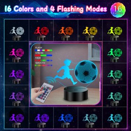 Polemera Soccer Gifts for Kids Boys 5-15, 3D Illusion Lamp Gifts for Kids Teens Boys Girls, 5 6 7 8 9 10 11 12 13 14 15 Year Old Boy Birthday Gifts, Room Decor