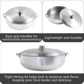 IMUSA Traditional Polished Aluminum Caldero (Dutch Oven) with Lid, 6.9 Quarts, Polished Aluminium