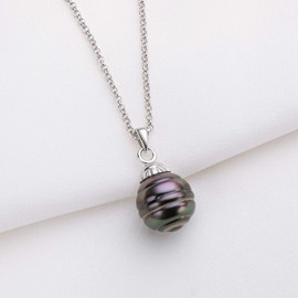 DENGGUANG Pearl Necklace for Women Tahitian Black Pearl Pendant Silver Southsea Cultured Baroque Necklace Choker Chain Jewelry Gift for Mom Wife (Size 11mm)