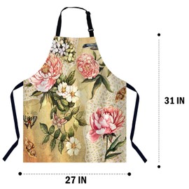 BGBDEIA Vintage Watercolor Floral Kitchen Apron for Women Men, Unisex Adjustable Cooking Apron, Waterproof Apron for Home Kitchen, Restaurant, Coffee House
