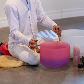 TOPFUND 432Hz Pink Purple F Note Crystal Singing Bowl Heart Chakra 8 inch with Heavy Duty Carrying Case and Suede Mallet