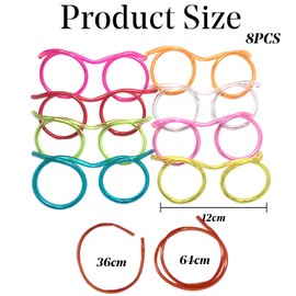8 Pack Straw Glasses, Ideal Party Straws, Fun Party Accessories for Boys & Girls, Unique Drinking Straws, Perfect Kids Party Favours, Curly Straws Mixed Colours