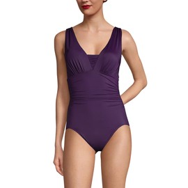 Lands' End Womens Slender Suit Grecian One Piece Swimsuit BlackBerry Regular 6