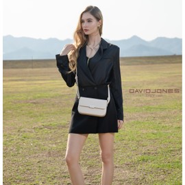 David Jones - Small Shoulder Bag Women's - Shoulder Bag Solid PU Leather - Handbag with Flap - Bag for City Evening Shopping Phone - Fashionable Elegant Crossbody Bag, black, Unit size