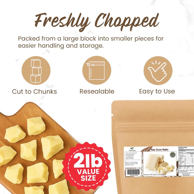 2 Lb Cocoa Butter: Pure, Raw, Unprocessed. Incredible Quality and