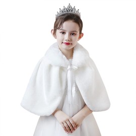 YJZQ Girls Jacket Cute Faux Fur Scarf Kids Coat Princess Faux Fur Wedding Bridal Scarf Bridal Jacket Cape Cosplay Party Costume Evening Dress Accessories Wedding Bridal Scarf White, white xxlarge, 3XL