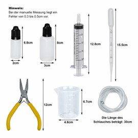 Liquid Bottles 30 ml, Dropper Bottle 2 x 10 ml Dropper Bottle Squeeze Bottles Empty Plastic Bottles Travel Bottle with Child Safety Replacement Lid Including Measuring Cup Funnel Syringes Flat Pliers