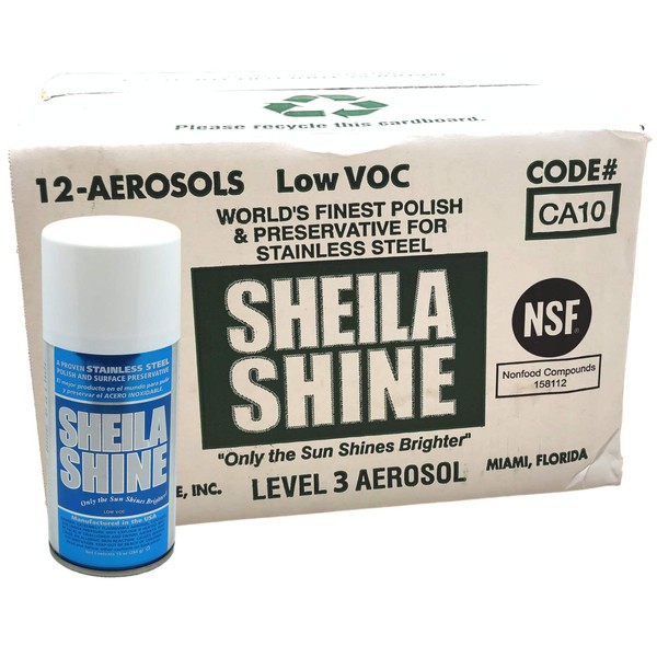 Sheila Shine Low Voc Stainless Steel Polish & Cleaner, Approved for sales in CA, Case of 12x10 oz Aerosol Can