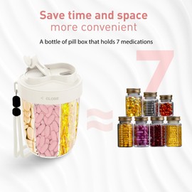 MEI NIAN Large Pill Bottle Organizer with 7 Compartments,Anti-Mix Pill Dispenser,with Wide Openings Design,Easy to Use,Includes 20 Pcs Labels,BPA-Free Pill Container （Off-White）