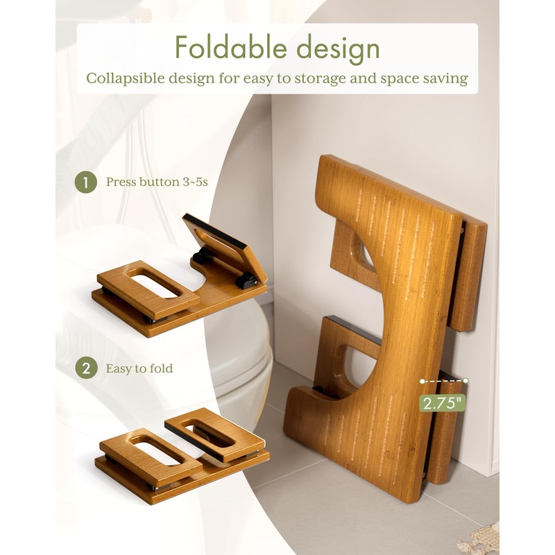 AmazerBath 7 Inches Bamboo Toilet Stool Squat for Adult, Foldable