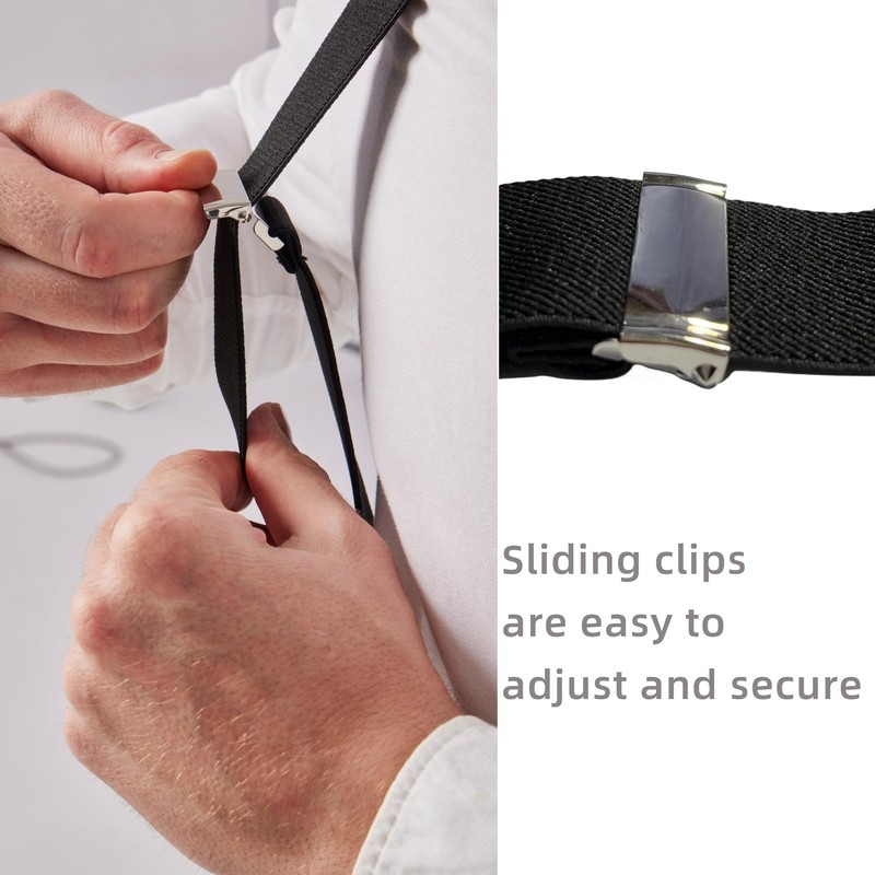 2 Clips Men's Suspenders X-Back Clip-On Elastic Braces for Formal