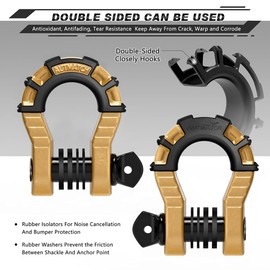 AUTMATCH D Ring Shackles 3/4" Mega Shackle (2 Pack) 68,000Ibs Break Strength with 7/8" Screw Pin and Shackle Isolator & Washers Kit for Tow Strap Winch Off Road Vehicle Recovery, Gold
