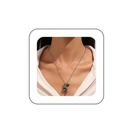 Xduargs Boho Skull Pendant Necklace Black Skull Skeleton Necklace Vintage Human Skeleton Necklace Half Skull Head Chain Necklace Jewelry for Women