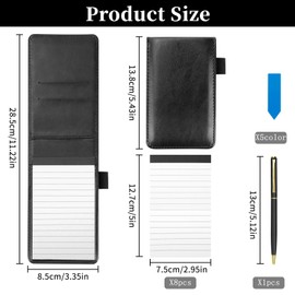 Mini Notepad A7 Set of 11 Pieces, Notepad Small Holder with 50 Lined Sheets, PU Leather Small Notepad, Mini Notebook with 8 Pieces Replacement Notepads Lined, 1 x Metal Pen and 1 x Index Tag