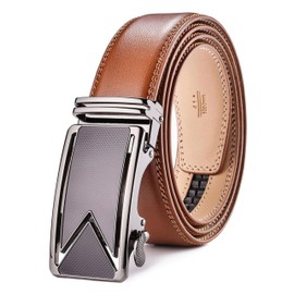 Nelbons Men's Belt, Leather Ratchet Belt for Men with Slide Buckle,Trim to Fit width 3.5cm 1 3/8 inch…