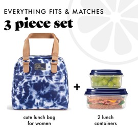Fit & Fresh Lunch Bag For Women, Insulated Womens Lunch Bag For Work, Leakproof & Stain-Resistant Large Lunch Box For Women With Containers, Zipper Closure Minneola Bag Blue Tie Dye
