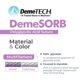 DEMETECH DemeSORB Synthetic Absorbable Polyglycolic-Acid Suture DT-391-1, DFS-2, 19 Millimeters, 3/8 Circle Reverse Cutting Needle, USP Size 5-0, 18 Inches, (45 Centimeters)