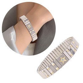 NUEAYMS Sparkle Rhinestones Stackable Stretch Bracelets for Women Elastic Bracelet Stainless Steel Wristchain