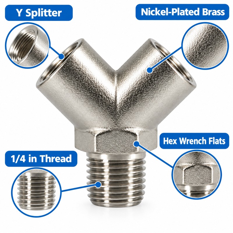 1/4in NPT Y-Shaped Pipe Splitter for Flow Distribution – Nickel-Plated