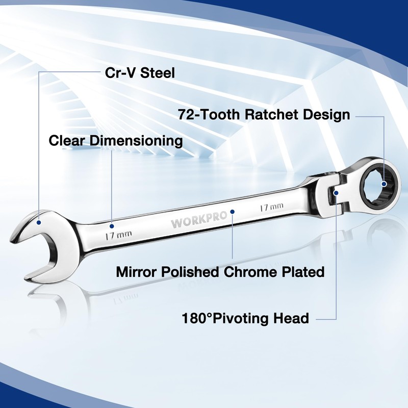 WORKPRO 22-Piece Ratcheting Wrench Set, Flex-Head Ratchet Combination Wrench Sets