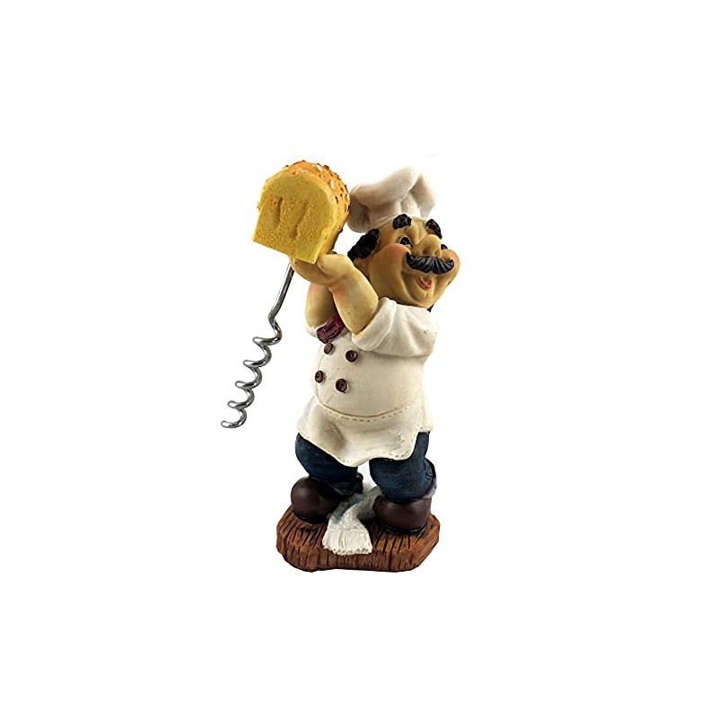 Italian Chef Baker Holding Bread Cork Screw Bottle Opener and
