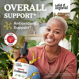 Wild & Organic Berberine Liquid Drops - 500mg Berberine Supplement HCL for Overall Support - Natural Extract Tincture - Vegan, Alcohol & Sugar-Free - 2 fl oz