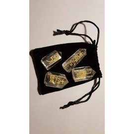 Animus Imperat 4 Rock Crystal Fracture Tips with Engraved Reiki Characters and Pouch