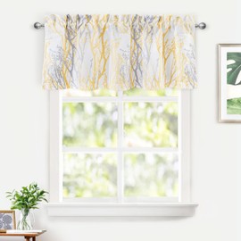 DriftAway Tree Branch Abstract Ink Printing Lined Thermal Insulated Window Curtain Valance Rod Pocket 52 Inch by 18 Inch Plus 2 Inch Header Yellow