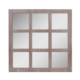 Stonebriar 23.5" x 23.5" Square Worn White 9 Window Pane Hanging Wall Mirror with Attached Mounting Brackets, Decorative Rustic Decor for the Living Room, Bedroom, Bathroom, Hallway, and Entryway