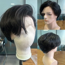 Hesperis Boy Natural Color Side Part Human Hair Full Lace Wig For Male Short Cut Human Hair Wigs With Bangs Men Bob Wigs
