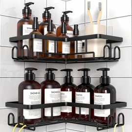 Diwoker Shower Shelf No Drilling Corner - Rustproof Shower Shelf Bathroom Organiser Shampoo Holder for Shower (Black - Pack of 2)