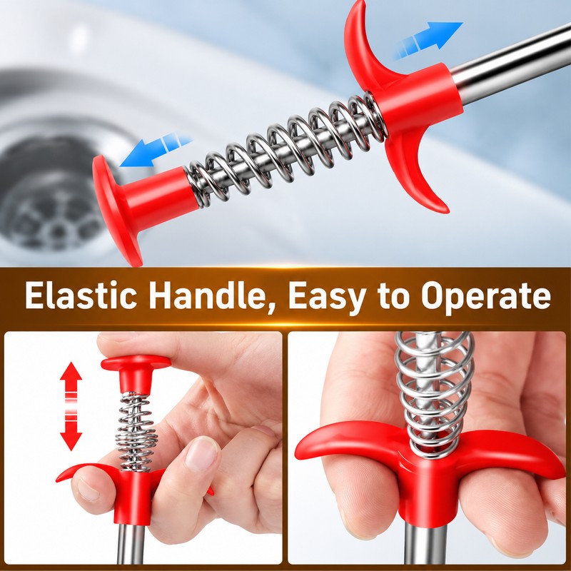 Telescopic Drain Cleaning Tool – Flexible Four-Jaw Pipe Unclogger for