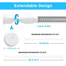6PCS Small Tension Curtain Rod 16 to 28 Inch,White Short Curtain Rods No Drilling,Loaded Expandable Spring Curtain Rods for Windows Kitchen,Closet,Cupboard,Door,Bookshelf