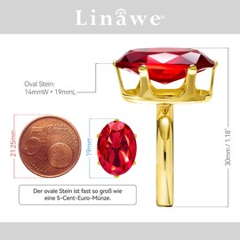 Linawe Women's Rings, False Diamond Moissanite Ring, Adjustable, Large Finger Ring, Women, Copper Rings Available in Three Gold, Rose Gold and Silver Tones, Glass Rhinestone Glass stone, Created Ruby
