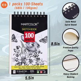 MARTCOLOR 5.5X8.5” Premium Sketch Book Set, 1 Pack, 100 Sheets(68 lb/100gsm) Sketchbook, Spiral Bound, Acid-Free Drawing Paper, Artist Sketch Pad for Kids Beginners Artists, Perfect for Most Dry Media