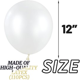 110pcs Pearl White Balloon 12 inch, Pearl white Latex Balloons for Birthday Party Baby Shower Wedding(with 2 Ribbons).