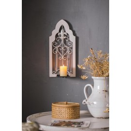 SOFE Unique Wall Candle Sconces, Rustic Wall Sconces, White Wall Candle Holder Wooden Frame, Metal Wall Mounted Candle Holder, Vintage Home Wall Decor for Living Room Bedroom