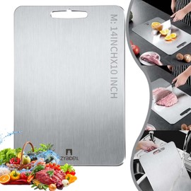 ZYBIDEAL Titanium Cutting Board, Stainless Cutting Borads for Kitchen, Double-Sided Food Board, Chopping Borad for Meat, Vagetable&Fruit((10 * 14) IN)