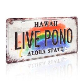 Retro Vintage Hawaiian License Plate - Aloha Hawaii State Metal Tin Sign for Home Decor Wall Plaque 12x6 Inch (LIVE PONO)