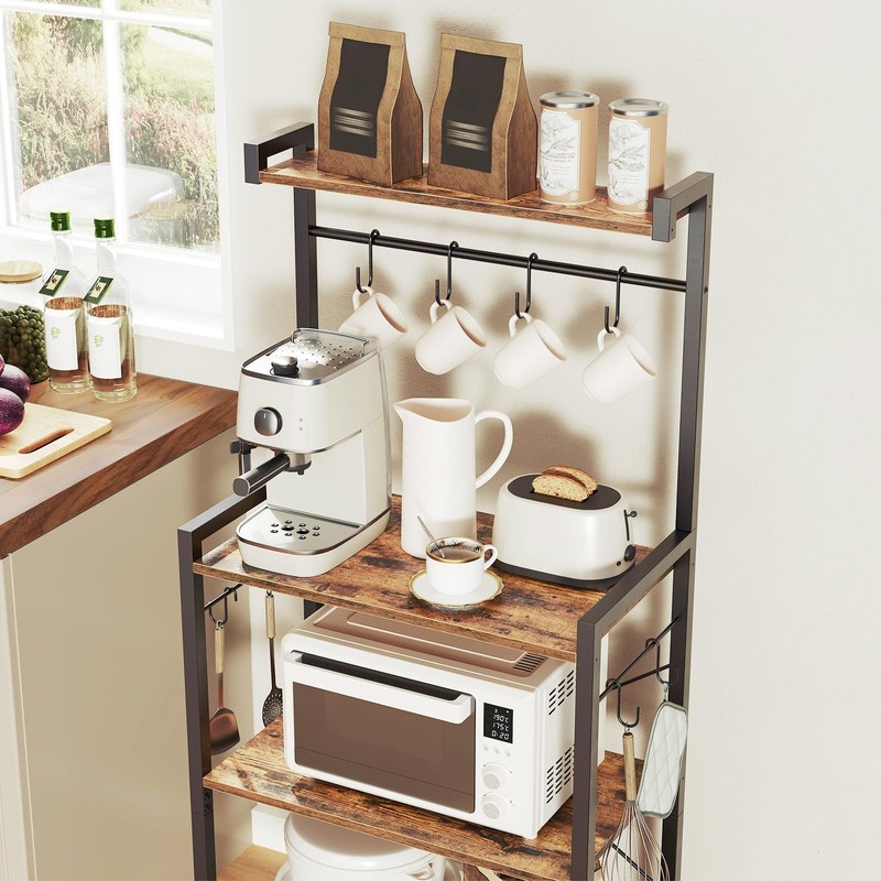 HOOBRO Kitchen Bakers Rack with Storage, 4 Tiers Coffee Bar