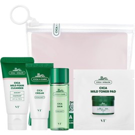 VTCOSMETICS VT CICA Trial Kit Set Travel Kit Mild Foam Cleanser Skin Cream Toner Pad Moisturizing Sensitive Skin Care Facial Wash Lotion