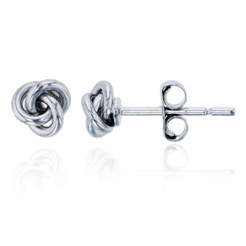 Sterling Silver Rhodium Polished Knot Stud Earrings for Women | 5mm Stud Earrings | Secure Friction Back Closure | 14k Plated Shiny Classic Earrings