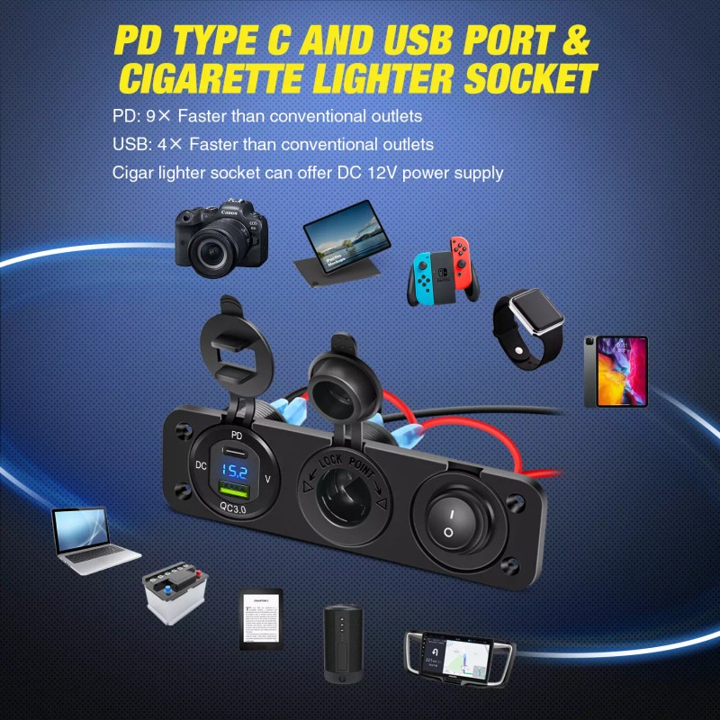 Nilight 4 in 1 Charger Socket Panel PD Type C